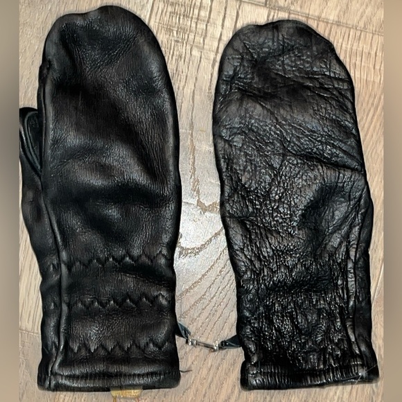 Genuine Deerskin Stay SOFT Black Leather GLOVES Mittens Medium VINTAGE Womens M - Picture 1 of 14